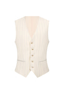 Laden Sie das Bild in den Galerie-Viewer, Weiße 3-Teiliger Eingekerbtes Nadelstreifen Einreihe Ballanzug für Männer