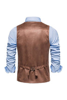 Laden Sie das Bild in den Galerie-Viewer, Braune Einreihige Freizeitweste aus Veloursleder mit V-Ausschnitt