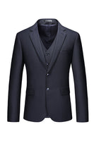 Laden Sie das Bild in den Galerie-Viewer, Schwarze Gekerbtes Revers 3-Teiliger mit zwei Knöpfen Herren Ballanzug