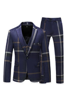 Laden Sie das Bild in den Galerie-Viewer, Grau Gestreiftes Ein-Knopf Gekerbtes Revers Herren 3-Teiliger Abendanzug