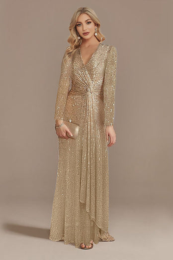 Glitzerndes marineblaues Brautmutterkleid mit langen Ärmeln