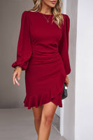 Laden Sie das Bild in den Galerie-Viewer, Schwarzes Rundhalsausschnitt Figurbetontes Cocktailkleider mit Puffärmeln