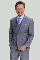 Laden Sie das Bild in den Galerie-Viewer, Graue Gekerbtes Revers Herren 3-Teiliger mit Einem-Knopf Abendanzug