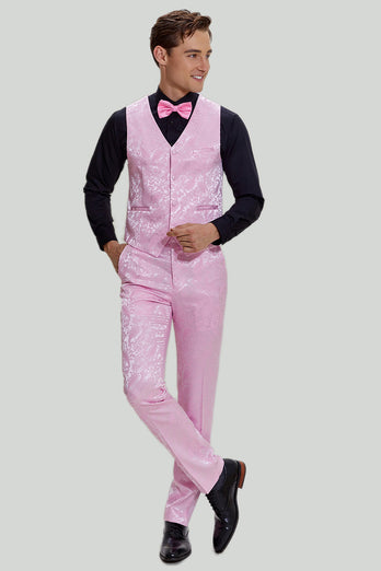 Rosa Schal Revers Jacquard Satin Ein-Knopf 3-Teiliger Herren Ballanzug