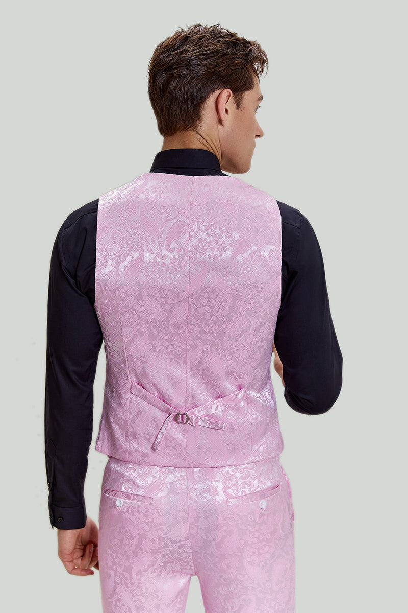 Laden Sie das Bild in den Galerie-Viewer, Rosa Schal Revers Jacquard Satin Ein-Knopf 3-Teiliger Herren Ballanzug