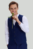 Laden Sie das Bild in den Galerie-Viewer, Slim Fit Marineblaue Schal Revers 3-Teiliger Abendanzug mit einem Knopf