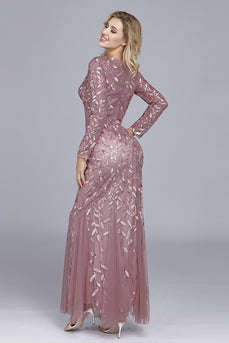 Meerjungfrau U-Boot-Ausschnitt Dusty Rose Mutter der Braut Kleid mit Applikationen