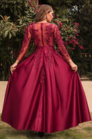 Laden Sie das Bild in den Galerie-Viewer, Satin A Linie Mutter der Braut Kleid mit langen Ärmeln