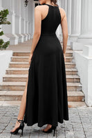 Laden Sie das Bild in den Galerie-Viewer, Schwarz Neckholder Chiffon Abendkleider mit Schlitz