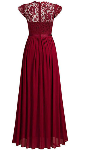 Schwarz Boot-Ausschnitt Chiffon Abendkleider mit Spitze