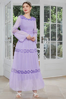 Laden Sie das Bild in den Galerie-Viewer, Lila Boot-Ausschnitt Chiffon Abendkleider mit 3D Blume