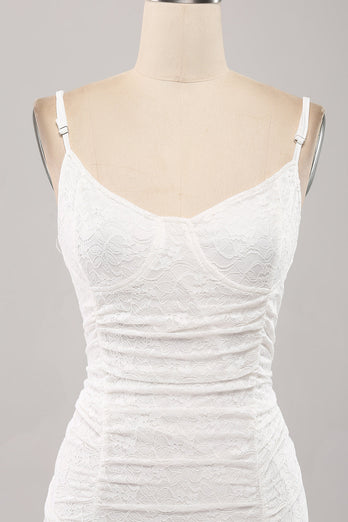Spaghettiträger Figurbetontes plissiertes Spitzenkleid mit kleinem weißen Abschlusskleid