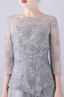 Laden Sie das Bild in den Galerie-Viewer, Silber 2-teilige schlanke elegante Mutter der Braut Hosenanzüge