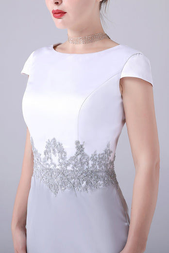 Silberne Scheide knielanges Mutter-der-Braut-Kleid mit Mantel