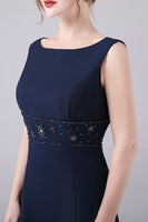 Laden Sie das Bild in den Galerie-Viewer, Marineblaues Kleid mit U-Boot-Ausschnitt A-Linie 2-teiliges Kleid für die Mutter der Braut