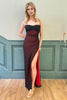 Laden Sie das Bild in den Galerie-Viewer, Homrain Frauen Schwarz Rot Abendkleider mit SchlitzEtui Spaghettiträger Bodenlanges Brautjungfernkleid mit geschnürtem Rücken