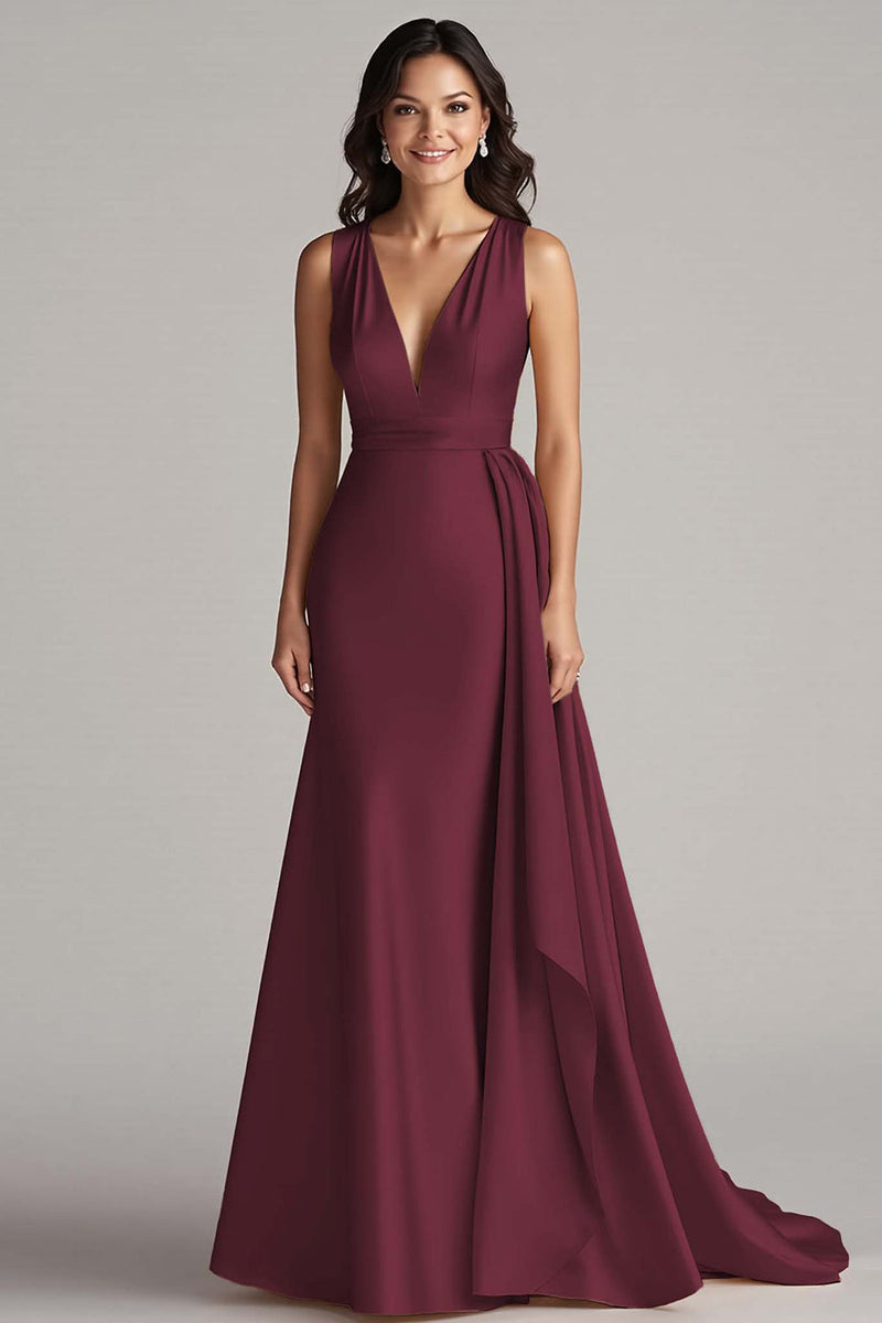 Laden Sie das Bild in den Galerie-Viewer, Champagner V Ausschnitt Meerjungfrau Satin Lange Formelle Kleid