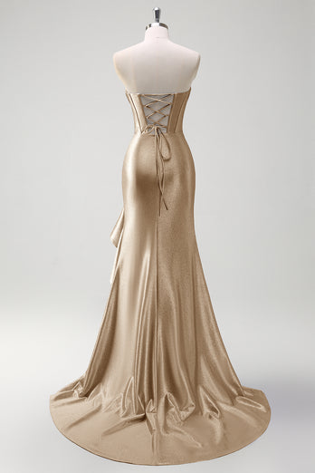 Glitzer Schwarz Korsett Satin Lange Abendkleid mit Rüschen Schlitz