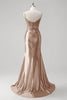 Laden Sie das Bild in den Galerie-Viewer, Grün Meerjungfrau Spaghettiträger Satin Korsett Langes Ballkleid mit Schlitz
