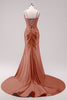 Laden Sie das Bild in den Galerie-Viewer, Glitzer Fuchsia Merjungfrau Spaghettiträger Korsett Lange Abendkleid mit Schlitz
