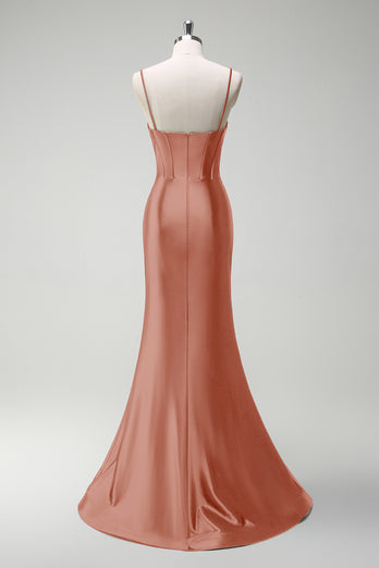 Glitzer Dunkelgrün Korsett Meerjungfrau Lange Satin Abendkleid