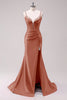 Laden Sie das Bild in den Galerie-Viewer, Glitzer Fuchsia Merjungfrau Spaghettiträger Korsett Lange Abendkleid mit Schlitz