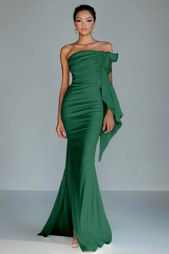 Weiß Trägerloses Meerjungfrau Satin Langes Abendkleid mit Schlitz