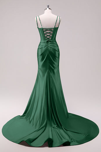 Glitzer Schwarz Korsett Spaghettiträger Lange Abendkleid mit Schlitz
