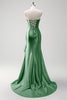 Laden Sie das Bild in den Galerie-Viewer, Glitzer Schwarz Korsett Satin Lange Abendkleid mit Rüschen Schlitz