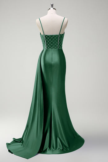 Glitzer Königsblau Korsett Meerjungfrau Lange Satin Abendkleid mit Schlitz