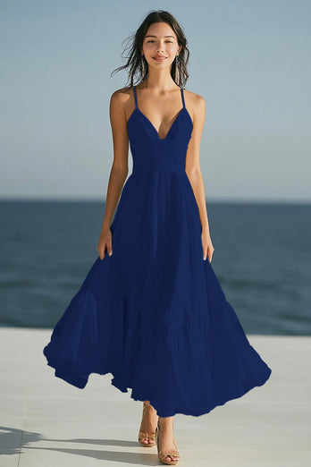 Elfenbein A Linie Spaghettiträger Boho Maxi Standesamtkleid