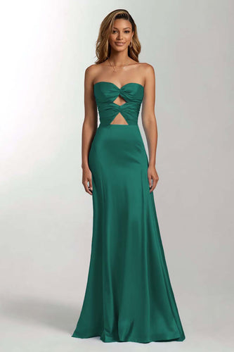 Dunkelgrün Meerjungfrau Schatz Satin Maxi Formelle Kleid