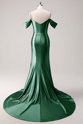 Glitzer Erröten Satin Schulterfrei Lange Abendkleid