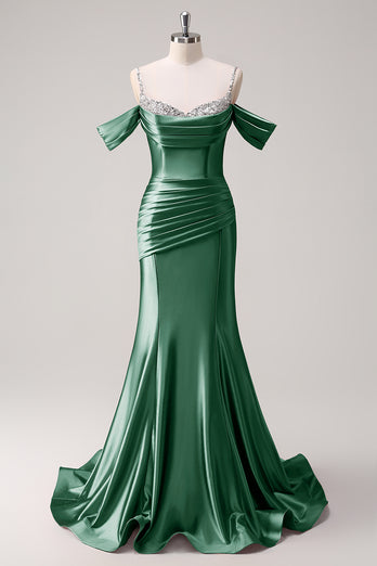 Glitzer Erröten Satin Schulterfrei Lange Abendkleid