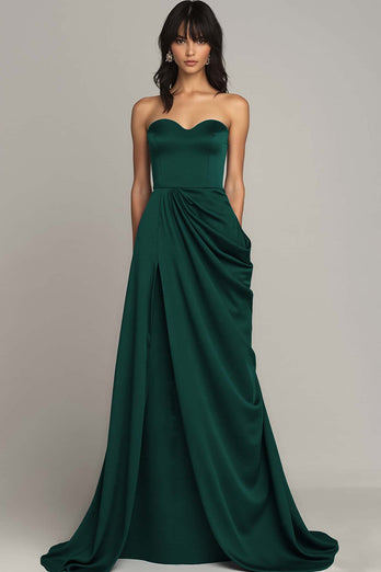 Schwarz Herz Ausschnitt Satin A Linie Lange Formelle Kleid