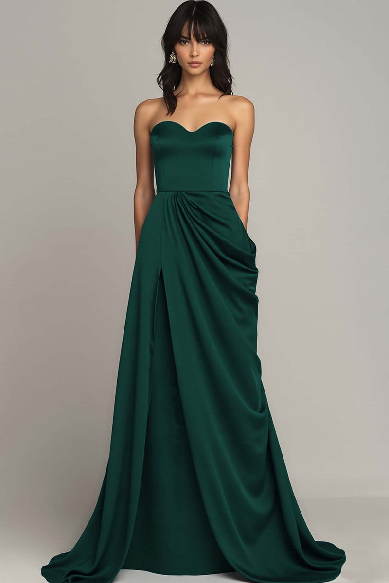 Laden Sie das Bild in den Galerie-Viewer, Schwarz Herz Ausschnitt Satin A Linie Lange Formelle Kleid