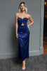 Laden Sie das Bild in den Galerie-Viewer, Dunkelblau Schatz Etui Satin Maxi Formelle Kleid