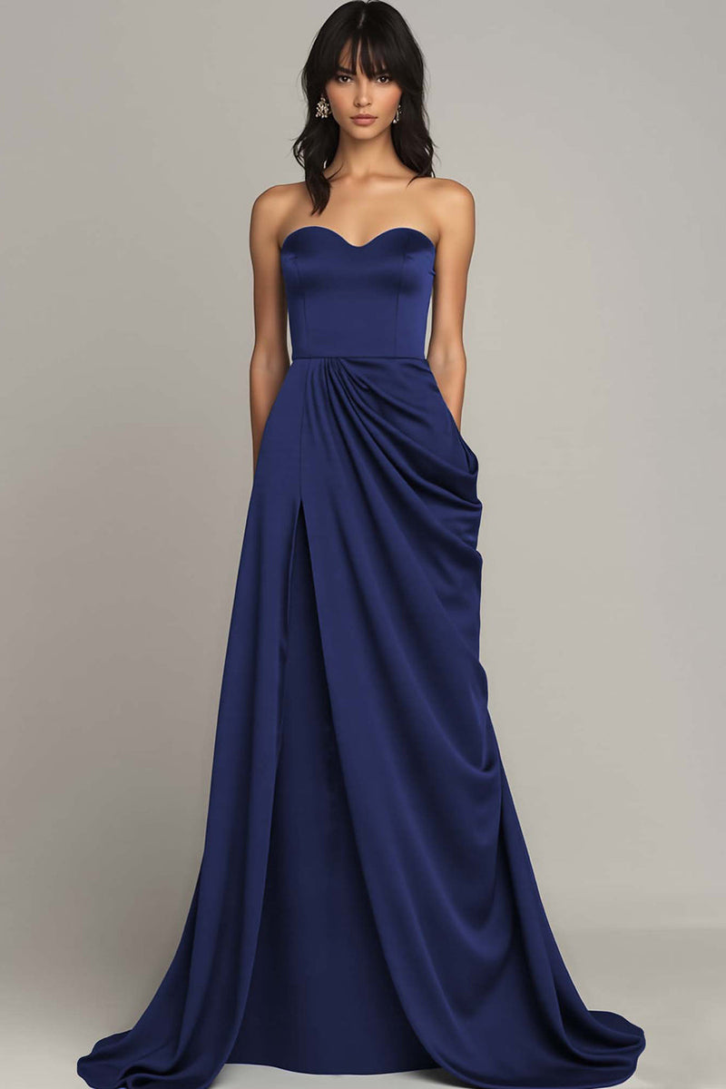 Laden Sie das Bild in den Galerie-Viewer, Schwarz Herz Ausschnitt Satin A Linie Lange Formelle Kleid