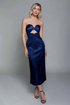 Staubblau Schatz Etui Cut Out Satin Knöchellänge Formelle Kleid