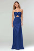 Laden Sie das Bild in den Galerie-Viewer, Blue Schatz Etui Satin Maxi Formelle Kleid