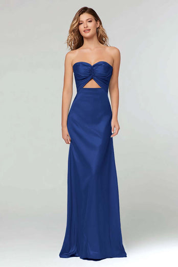 Blue Schatz Etui Satin Maxi Formelle Kleid