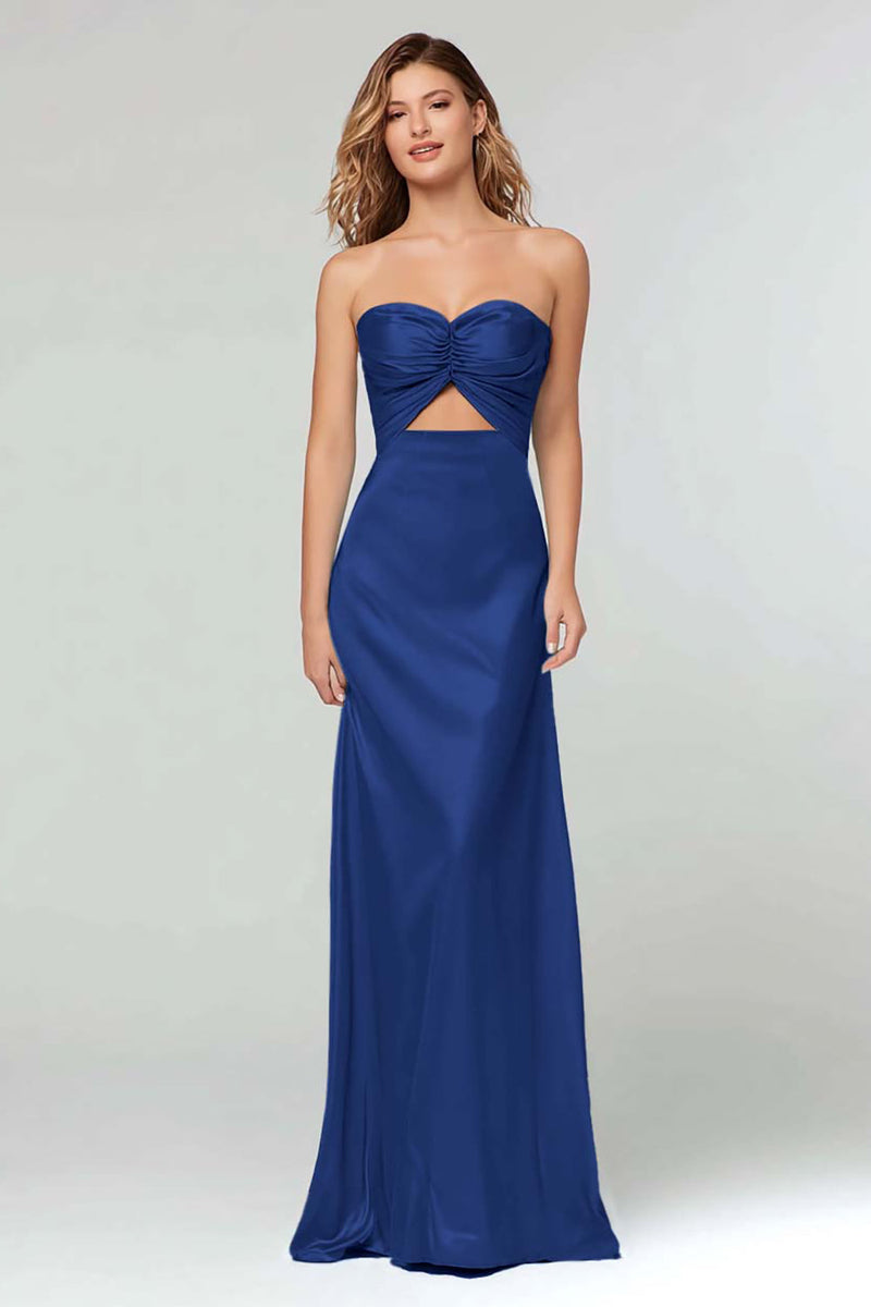 Laden Sie das Bild in den Galerie-Viewer, Blue Schatz Etui Satin Maxi Formelle Kleid