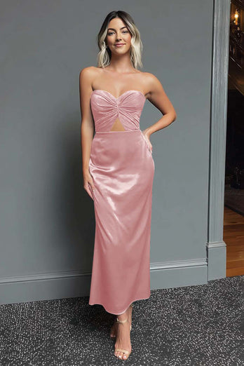 Dunkelblau Schatz Etui Satin Maxi Formelle Kleid