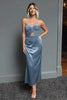 Laden Sie das Bild in den Galerie-Viewer, Dunkelblau Schatz Etui Satin Maxi Formelle Kleid