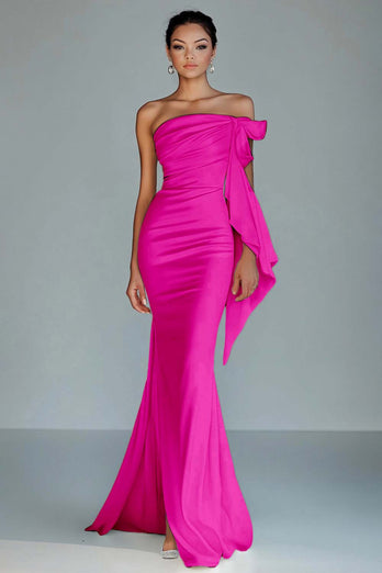 Weiß Trägerloses Meerjungfrau Satin Langes Abendkleid mit Schlitz