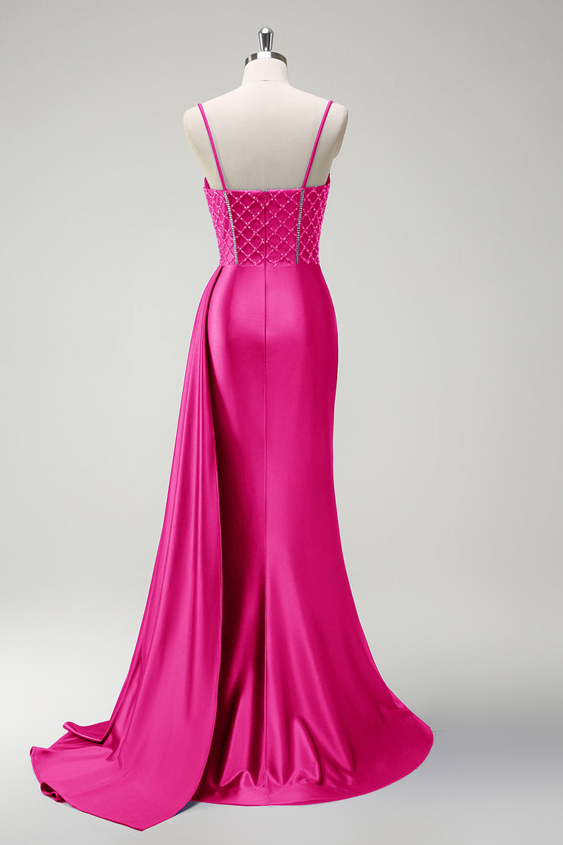 Laden Sie das Bild in den Galerie-Viewer, Glitzer Lila Korsett Meerjungfrau Lange Satin Abendkleid mit Schlitz