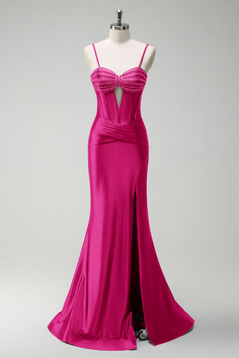 Glitzer Dunkelgrün Korsett Meerjungfrau Lange Satin Abendkleid