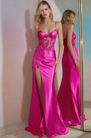 Laden Sie das Bild in den Galerie-Viewer, Glitter Golden Korsett Meerjungfrau Lange Ballkleid mit Schlitz