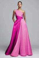 Laden Sie das Bild in den Galerie-Viewer, Rosa Satin One schulter A-Linien Maxi Abendkleid