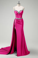 Laden Sie das Bild in den Galerie-Viewer, Glitzer Dunkelgrün Pailletten Spaghettiträger Lange Abendkleid mit Schlitz